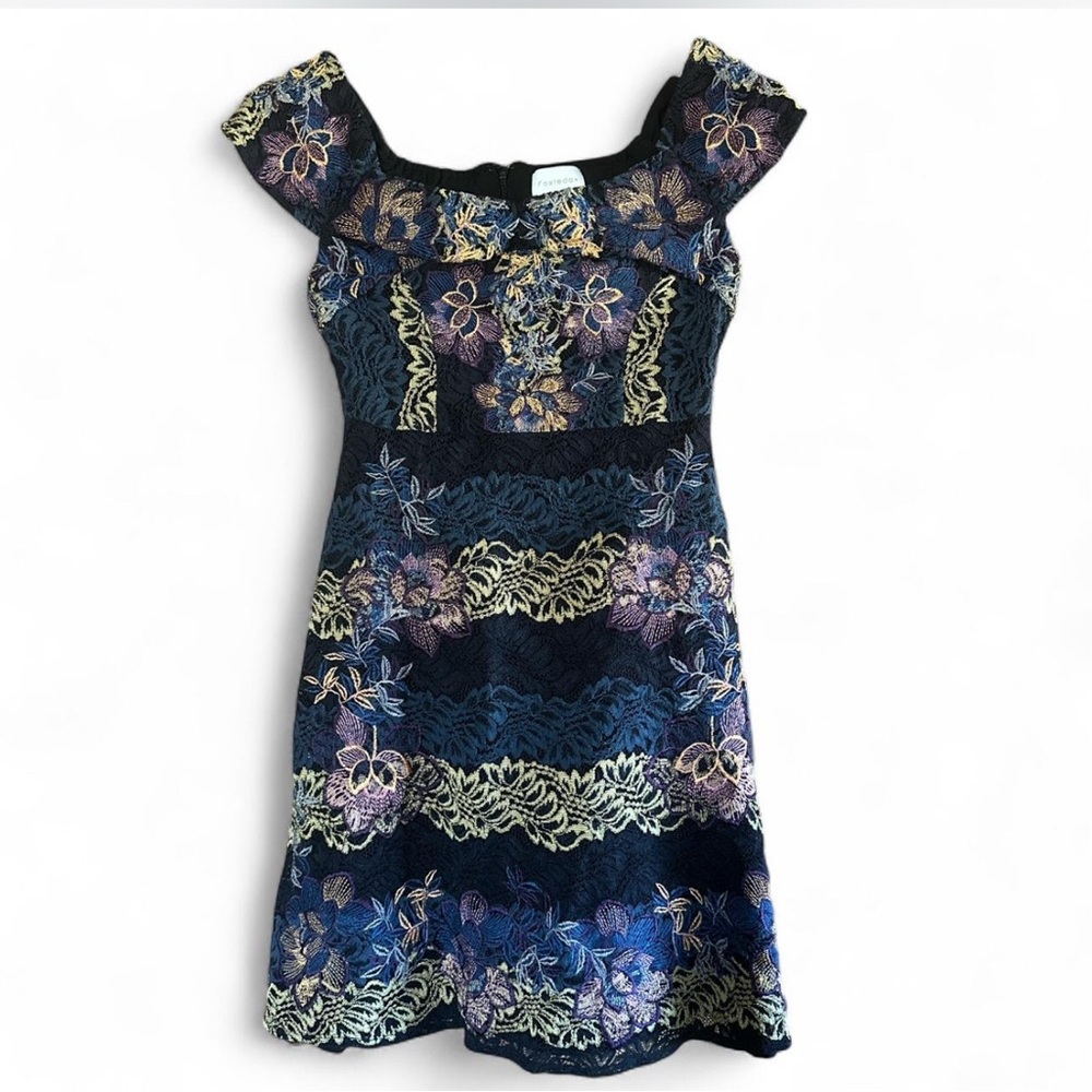 Foxiedox Anthropologie Off the Shoulder Floral Formal Mini Dress Size 2